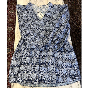 Celina Moon Anthropologie Blue Batik India Cotton Boho Mini Dress NWT Small